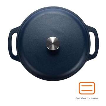 Amazon Basics Cast Iron Dutch Oven Pot with Lid, Enameled, Round, Dual Handles, Heavy-Duty, Medium, 6-Quart, Matte Navy