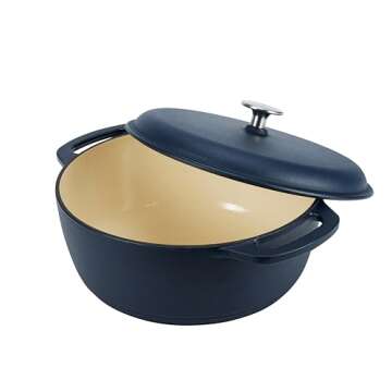 Amazon Basics Cast Iron Dutch Oven Pot with Lid, Enameled, Round, Dual Handles, Heavy-Duty, Medium, 6-Quart, Matte Navy