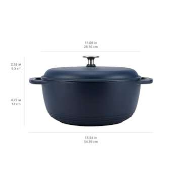 Amazon Basics Cast Iron Dutch Oven Pot with Lid, Enameled, Round, Dual Handles, Heavy-Duty, Medium, 6-Quart, Matte Navy