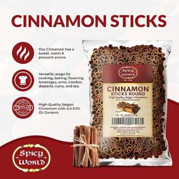 Spicy World Cinnamon Sticks 1.75 Pound Bulk Bag - 150 to 175 Sticks - Strong Aroma, Perfect for Baking, Cooking & Beverages - 3+ Inches Length - Cassia Saigon Cinnamon from Vietnam 28 Oz