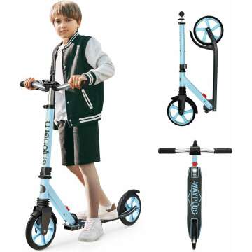 WAYPLUS Kick Scooter for Ages 6+,Kid, Teens & Adults. Max Load 240 LBS. Foldable, Lightweight, 8IN Big Wheels for Kids, Teen and Adults, 4 Adjustable Levels. Bearing ABEC9