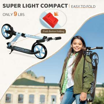 WAYPLUS Kick Scooter for Ages 6+,Kid, Teens & Adults. Max Load 240 LBS. Foldable, Lightweight, 8IN Big Wheels for Kids, Teen and Adults, 4 Adjustable Levels. Bearing ABEC9