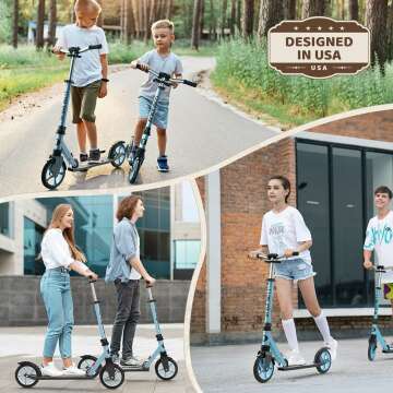 WAYPLUS Kick Scooter for Ages 6+,Kid, Teens & Adults. Max Load 240 LBS. Foldable, Lightweight, 8IN Big Wheels for Kids, Teen and Adults, 4 Adjustable Levels. Bearing ABEC9