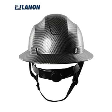 LANON Full Brim Hard Hat, OSHA Construction Work Approved, Premium Charcoal Gray Design, FRP Safety Helmet with 4 Point Adjustable Ratchet Suspension, Class C