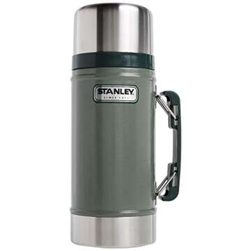 Stanley Classic Legendary Vacuum Insulated Food Jar – Stainless Steel, Naturally BPA-free Container – Keeps Food/Liquid Hot or Cold for 15 Hours – Leak Resistant, Hammertone Green, 24 OZ / 0.71 L