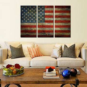 KREATIVE ARTS - 3 Panel Retro America Flag Canvas Wall Art Honored Nation Symbol Picture Framed and Stretched USA Flag Canvas Print Wall Decor for Office Decoration