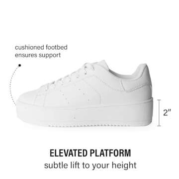 J. Adams Hero Platform Sneakers for Women - Casual Lace Up Fashion Tennis Shoes - White Vegan Leather - 9