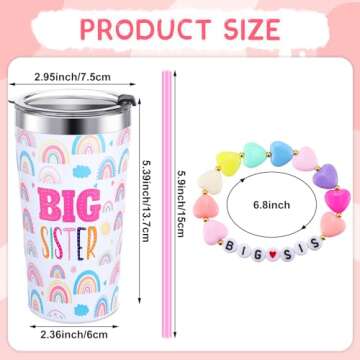 Maxcheck 2 Pcs Sister Gift 12 oz Pink Sister Cup Stainless Steel Mug Vacuum Insulated Tumbler with Leak Proof Lid and Straw Sister Bracelet Sister Announcement Jewelry for Little Girl (Big Sister)