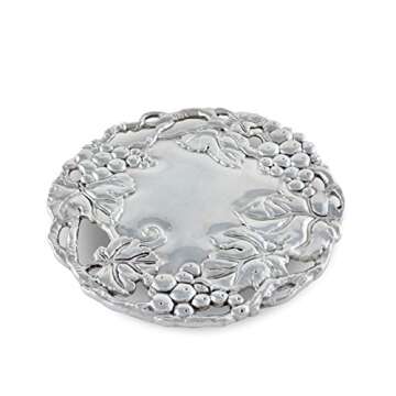 Arthur Court Metal Grapevine Trivet Classic Grape Pattern Detailly Sand Casted Aluminum with Artisan Quality Hand Polished Hot Pans Pots Dishes or Teapot 8 inch Diameter