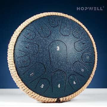 HOPWELL Steel Tongue Drum - 13 Inches 15 Notes Tongue Drum - Hand Pan Drum with Music Book, Handpan Drum Mallets and Carry Bag, D Major (Navy Blue)