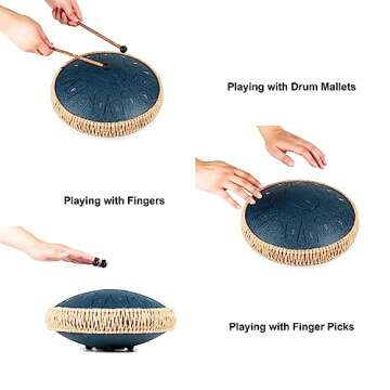 HOPWELL Steel Tongue Drum - 13 Inches 15 Notes Tongue Drum - Hand Pan Drum with Music Book, Handpan Drum Mallets and Carry Bag, D Major (Navy Blue)