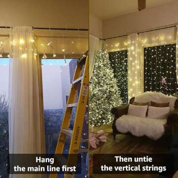 Lighting EVER 306 LED Curtain Lights with 18 Hang Down String Lights, 10×10 ft Plug in Hanging Fairy Lights for Bedroom Wall Window, Twinkle Backdrop Lights for Wedding Patio Gazebo (NOT Connectable)