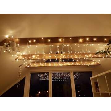 Lighting EVER 306 LED Curtain Lights with 18 Hang Down String Lights, 10×10 ft Plug in Hanging Fairy Lights for Bedroom Wall Window, Twinkle Backdrop Lights for Wedding Patio Gazebo (NOT Connectable)