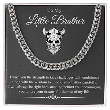 VIRAGIL Gifts To My Little Brother I Will Always Be Right Here Link Chain Necklace Gift From Sister Gift From Big Brother Christmas, Birthday Gift Stainless Steel Silver/Standard Box