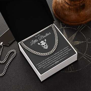 VIRAGIL Gifts To My Little Brother I Will Always Be Right Here Link Chain Necklace Gift From Sister Gift From Big Brother Christmas, Birthday Gift Stainless Steel Silver/Standard Box