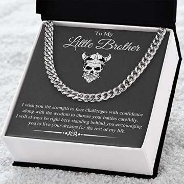 VIRAGIL Gifts To My Little Brother I Will Always Be Right Here Link Chain Necklace Gift From Sister Gift From Big Brother Christmas, Birthday Gift Stainless Steel Silver/Standard Box