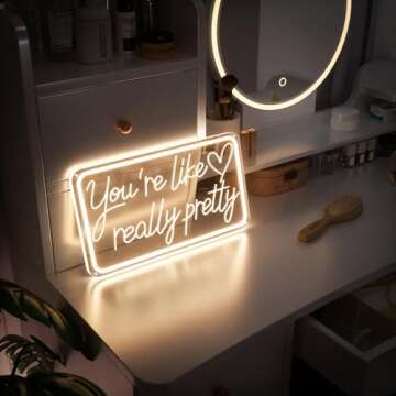 welltodo You're Like Love Really Pretty Neon Sign, Warm White Neon Lights for Bedroom Wall Aesthetic Decor, LED Neon Signs Room Decor Valentine's Day Gifts for Teen Girls with Dimmable Switch