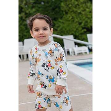 Disney Mickey Mouse Donald Duck Goofy Toddler Boys French Terry Sweatshirt & Shorts White 3T