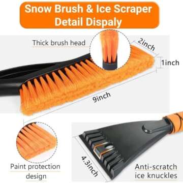 PLACHIDAY Snow Brush & Ice Scraper, Ice Scrapers for Car Windshield, Detachable Snow Removal Tool with Ergonomic Foam Grip for Cars, Trucks, Suvs (Heavy Duty Abs, PVC Brush), 27 Inch