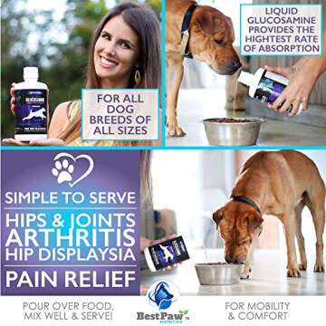 Best Paw Nutrition Liquid Glucosamine Chondroitin for Dogs - Hip Dysplasia & Joint Pain Relief - Canine Health Food Supplement - Natural Pet Vitamins with MSM for Dog Mobility Support - 32oz