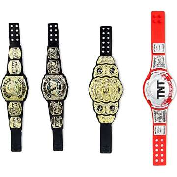 AEW Championship Title Belt Multipack - World Championship Title Belt, World Tag Team Championship Belts, TNT Championship Belt - AEW Unrivaled Figure Accessories - Amazon Exclusive