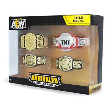 AEW Championship Title Belt Multipack - World Championship Title Belt, World Tag Team Championship Belts, TNT Championship Belt - AEW Unrivaled Figure Accessories - Amazon Exclusive