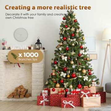 GTRACING 6.5ft Christmas Tree, Artificial Xmas Tree with 1000 Branch Tips Holiday Party Decorations 1 Minute Christmas Tree for Home Office Easy Assembly, Metal Hinges & Foldable Base