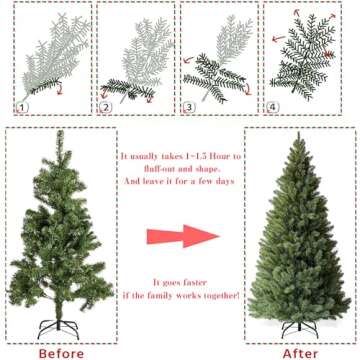 GTRACING 6.5ft Christmas Tree, Artificial Xmas Tree with 1000 Branch Tips Holiday Party Decorations 1 Minute Christmas Tree for Home Office Easy Assembly, Metal Hinges & Foldable Base