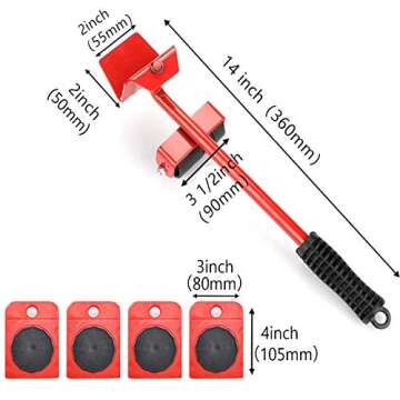 Portable Heavy Duty Furniture Lifter with 4 Sliders for Easy and Safe Moving, 660lbs Load Capacity Per Round Furniture Sliders Suitable for Washing Machines, Sofas and Wardrobes Adjustable Height