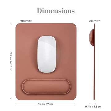 HABITU Vegan Leather Café Brown Mouse Pad with Removable Magnetic Wrist Support & Anti-Slip Base, Ergonomic Mouse Pad with Wrist Rest, Cute Office Desk Accessories for Women and Men