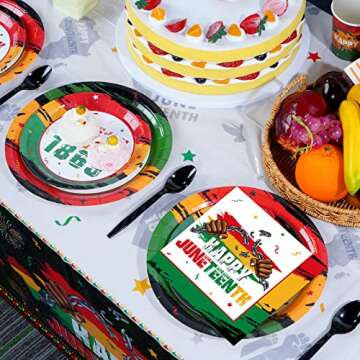 Juneteenth Party Supplies Tableware Happy Juneteenth Plates and Napkins Disposable June 19th Paper Plates Napkins Cups Knives Spoon Fork for Juneteenth African Afro American Party Decorations Serve 25