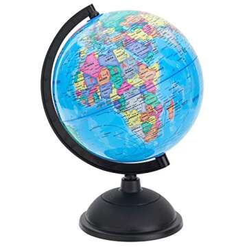 Juvale Rotating World Globe with Stand for Kids Learning, 8-inch Spinning Earth Globe for Classroom Geography Education