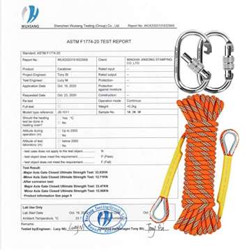 NTR Orange/Black/Blue Climbing Rope 10M(32ft) 20M(64ft) 30M(96ft) 50M(160ft), 8MM Static Rock Climbing Rope with 2 Steel Hooks, Rappelling Rope for Outdoor, Hiking Safety Escape Rope, Rescue Parachute