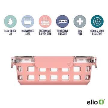 Ello Duraglass 3.4 Cup Meal Prep Sets 10Pc, 5 Pack Set- Glass Food Storage Container with Silicone Sleeve and Airtight BPA-Free Plastic Lids, Dishwasher, Microwave, and Freezer Safe, Melon