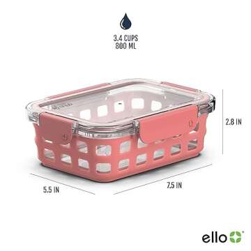 Ello Duraglass 3.4 Cup Meal Prep Sets 10Pc, 5 Pack Set- Glass Food Storage Container with Silicone Sleeve and Airtight BPA-Free Plastic Lids, Dishwasher, Microwave, and Freezer Safe, Melon