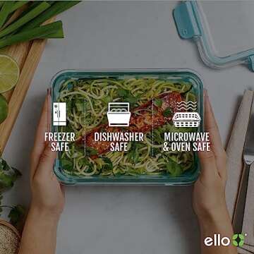 Ello Duraglass 3.4 Cup Meal Prep Sets 10Pc, 5 Pack Set- Glass Food Storage Container with Silicone Sleeve and Airtight BPA-Free Plastic Lids, Dishwasher, Microwave, and Freezer Safe, Melon