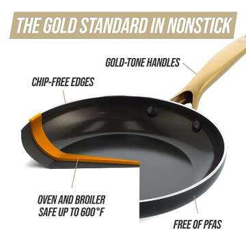 Blue Diamond Gold 8" Frying Pan Skillet, Ceramic Nonstick, PFAS Free, PFOA Free, Induction Suitable, Dishwasher Safe, Gold Handle, Black