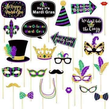 24 Pieces Mardi Gras Photo Booth Props, Masquerade Props DIY Mardi Gras Photography Decorations, Funny Selfie Photo Prop Pack for Mardi Gras Party Supplies, for Adults