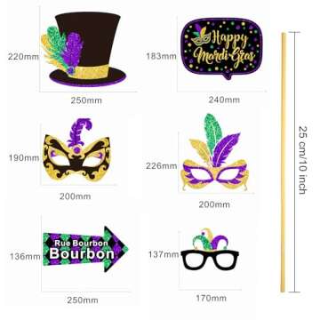 24 Pieces Mardi Gras Photo Booth Props, Masquerade Props DIY Mardi Gras Photography Decorations, Funny Selfie Photo Prop Pack for Mardi Gras Party Supplies, for Adults