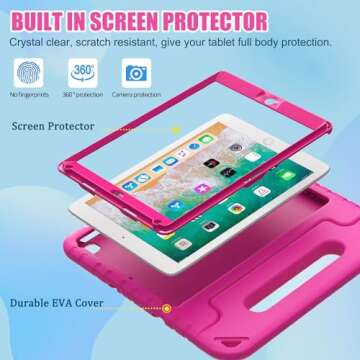 BMOUO Kids Case for iPad 9.7 Inch 2018/2017,iPad Air 2 - with Screen Protector, Shockproof Kids Case Cover Handle Stand Case for iPad 9.7 Inch 2017/2018 (iPad 5th and 6th Generation),iPad Air 2 - Rose