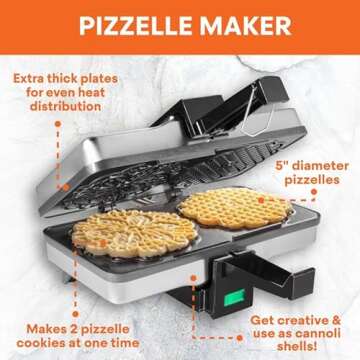 MasterChef Pizzelle Maker - Non-stick Electric Cookie Baker Press, Make Two Homemade 5-Inch Italian Waffle Cookies at Once for Breakfast, Dessert, Birthday Gift