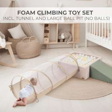 Fun Climbing Toy Set for Toddlers Aged 1-3 - Incl. Crawl Through Tunnel, Large Ball Pit & Climbing Blocks for Unlimited Indoor Fun - Perfect Foam Play Gym for Baby/Kids to Safely Learn New Skills