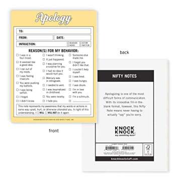 Knock Knock Apology Nifty Note, Checklist Memo Pad & Sorry Note, 4 x 5.25-inches