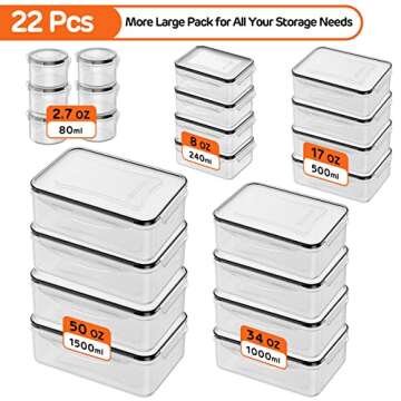 44 PCS Food Storage Container with Lid (22 Lids & 22 Containers) - Airtight Leakproof Plastic Kitchen Organization Set Reusable Microwave/Freezer/Dishwasher Safe Meal Prep Container with Label & Pen