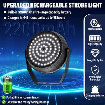 Telbum Battery Strobe Light Halloween, Rechargeable White Strobe Lights USB Powered Remote Control & Sound Activated Wireless LED Strobe Light for Party DJ Disco Stage Dance Wedding - 1Pack