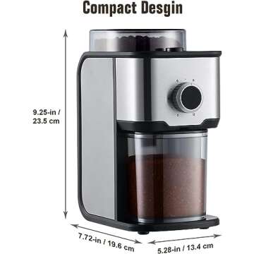 Ollygrin Flat Burr Coffee Grinder Electric, Coffee Bean Grinder Electric Espresso, Stainless Steel Coffee Bean Grinder With 14 Grind Settings 12 Cups SilverV01S