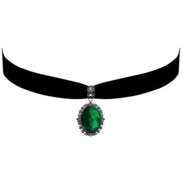 Victorian Vault Gothic Steampunk Victorian Pendant on Black Velvet Choker (Green)