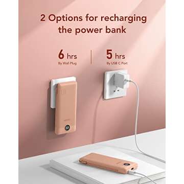 VEGER Portable Charger for iPhone Built in Cables Fast Charging USB C Slim 10000 Power Bank, Wall Plug USB Battery Pack for iPhones, iPad, Samsung More Phones Tablets (Pink)