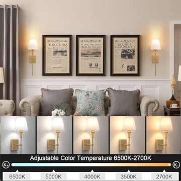 Wall Lights Battery Operated Wall Sconces Set Of 2，Indoor not Hardwired Fabric Shade Fixtures,Rechargeable Wireless Wall Sconces With Dimmable Remote Control,for Bedroom,Farmhouse ( Color : Gold )