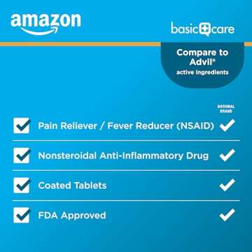 Amazon Basic Care Ibuprofen Tablets 200 mg, Pain Reliever/Fever Reducer, Body Aches, Headache, Arthritis Pain Relief and More, 500 Count (Packaging may vary)